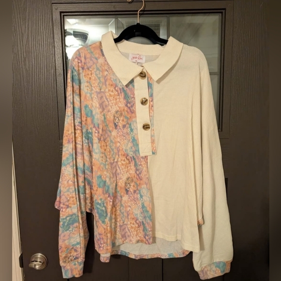Jess Lea Tops - Jess Lea‎ Women's Cream and Pastel Tie Die Button Down Shirt